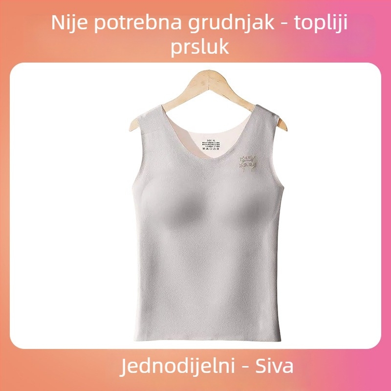 Ženski topli prsluk s umetkom za dojke, baršunasta unutarnja podstava, okrugli izrez, jednodrukt sloj, za tinejdžerice (70–80% akril, poliester, 201–250 g/m²)