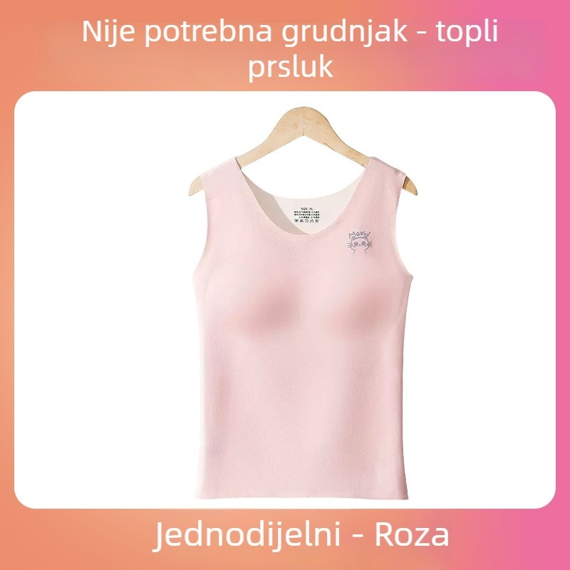 Ženski topli prsluk s umetkom za dojke, baršunasta unutarnja podstava, okrugli izrez, jednodrukt sloj, za tinejdžerice (70–80% akril, poliester, 201–250 g/m²)