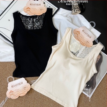 Čipkasti top s čipkom na leđima i U-dekolteom, najlon materijal, 3D uzorak, srednja debljina