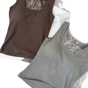 Čipkasti top s čipkom na leđima i U-dekolteom, najlon materijal, 3D uzorak, srednja debljina