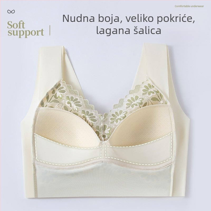 Plus-size grudnjak od čipke, bezšivan, s tankim oblikovanim košaricama, oblikuje leđa, bez žičanog ojačanja