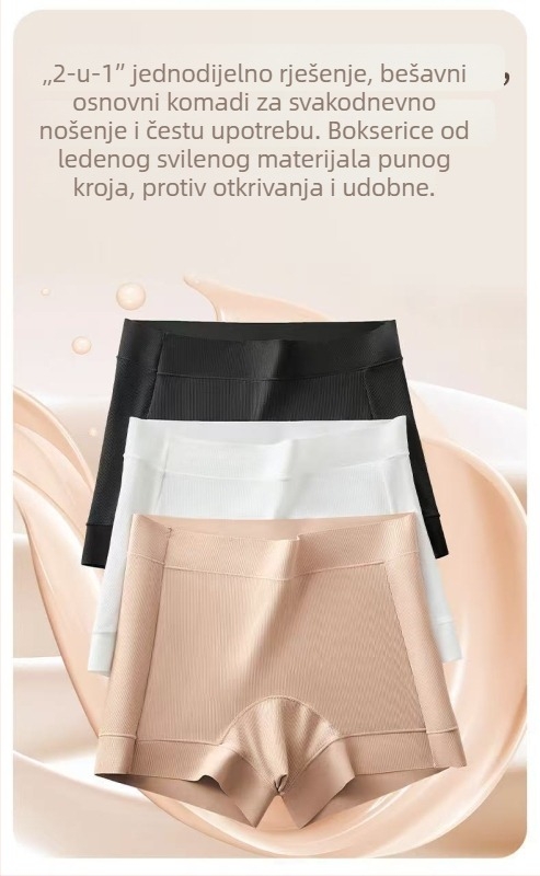 Ženske boxerice od najlona s podstavom od Mulberry svile, srednji pojas, prozračnost, jedne boje
