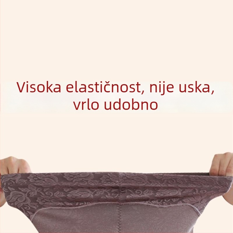 Ženske tajice za plus veličine, fleece-podstava, visok pas, kontrola trbuha, elastične, s čipkastom teksturom