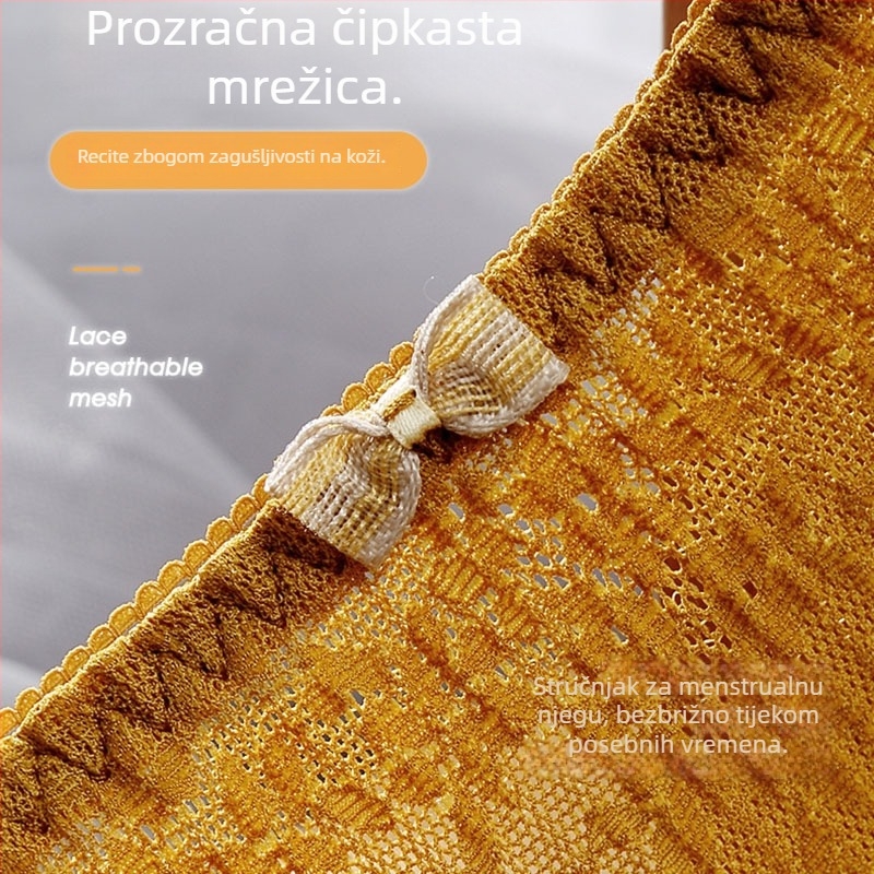 Ženske gaćice s čipkom za menstrualni ciklus, zaštita od curenja, antibakterijska pamuk podstava, srednji pojas, cvjetni žakard
