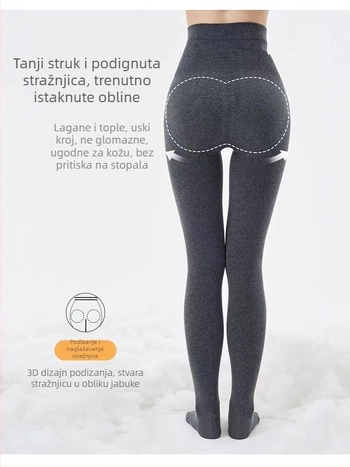Sive ženske legice za jesen-zimu 2025, visokim strukom, liekninajuće, uske, elastične, s vertikalnim prugama