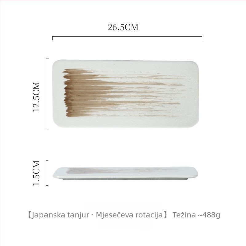 Porcelanska pravokutna ploča japanskog stila sushi i roštilja; mikrovalna sigurnost; završna površina ispod glazure; prilagodljivo