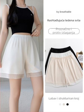 Ženske sigurnosne leggings za ljeto, opuštena silueta, hladan materijal, čipkasti rub, elastičnost, drapiranje, zaštita od izlaganja, 3/4 duljine, noćne hlače