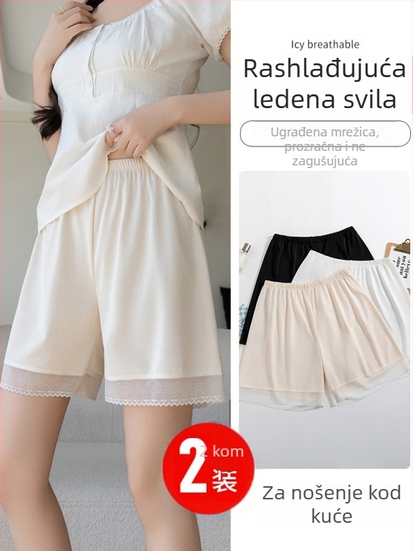 Ženske sigurnosne leggings za ljeto, opuštena silueta, hladan materijal, čipkasti rub, elastičnost, drapiranje, zaštita od izlaganja, 3/4 duljine, noćne hlače