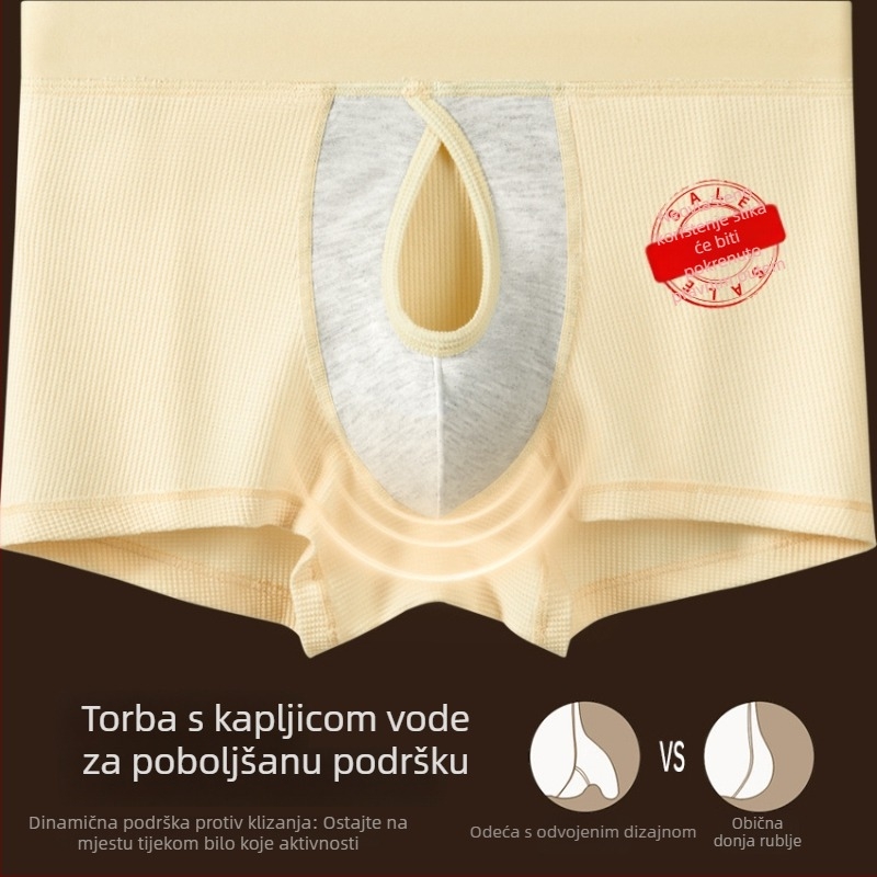 Muške bokserice od waflovanog pamuka, kapsa u obliku kapljice, dvostruko otvaranje, prozračne, srednji pojas