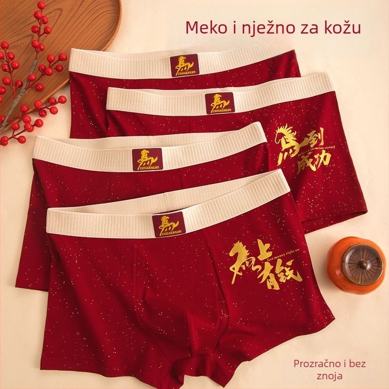 Crvene muške bokserice od 100% pamuka, prozračne, velike veličine, za 2026. godinu zodijaka