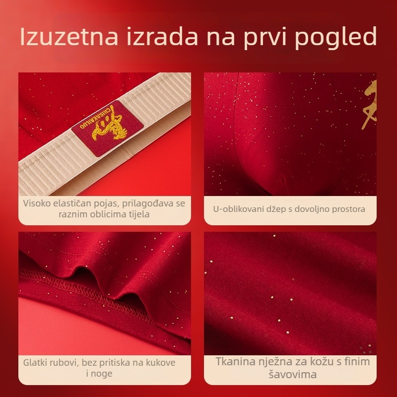 Crvene muške bokserice od 100% pamuka, prozračne, velike veličine, za 2026. godinu zodijaka
