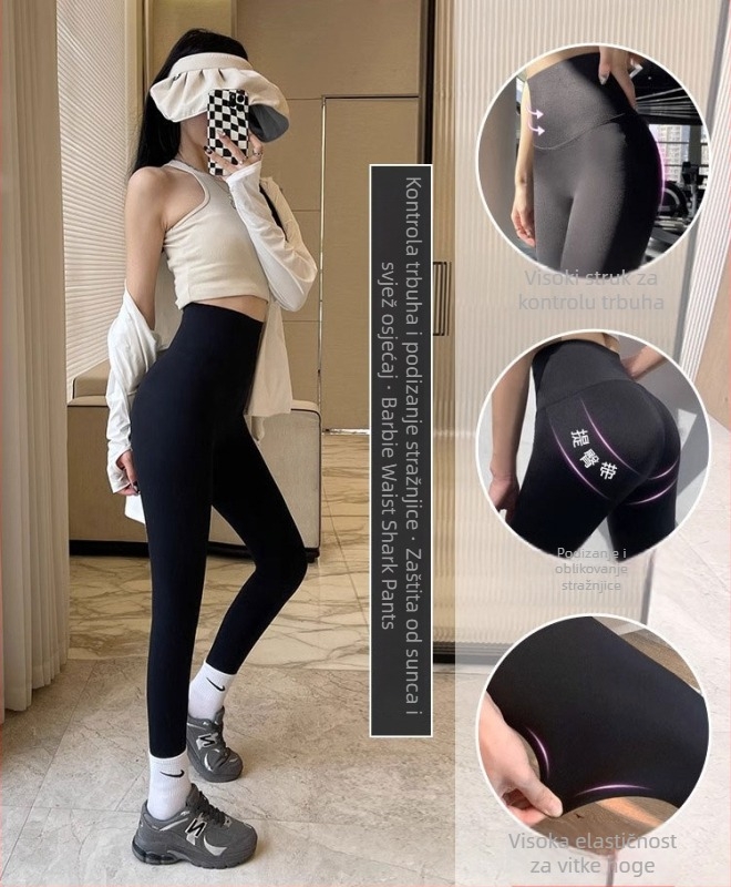 Hlače za jogu za žene s visokim strukom, kontrola trbuha i podizanje bokova, bezšivne, mješavina najlona i spandeksa, tanke, visoka elastičnost