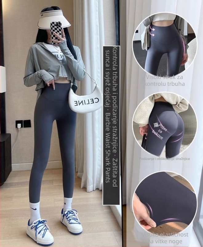 Hlače za jogu za žene s visokim strukom, kontrola trbuha i podizanje bokova, bezšivne, mješavina najlona i spandeksa, tanke, visoka elastičnost