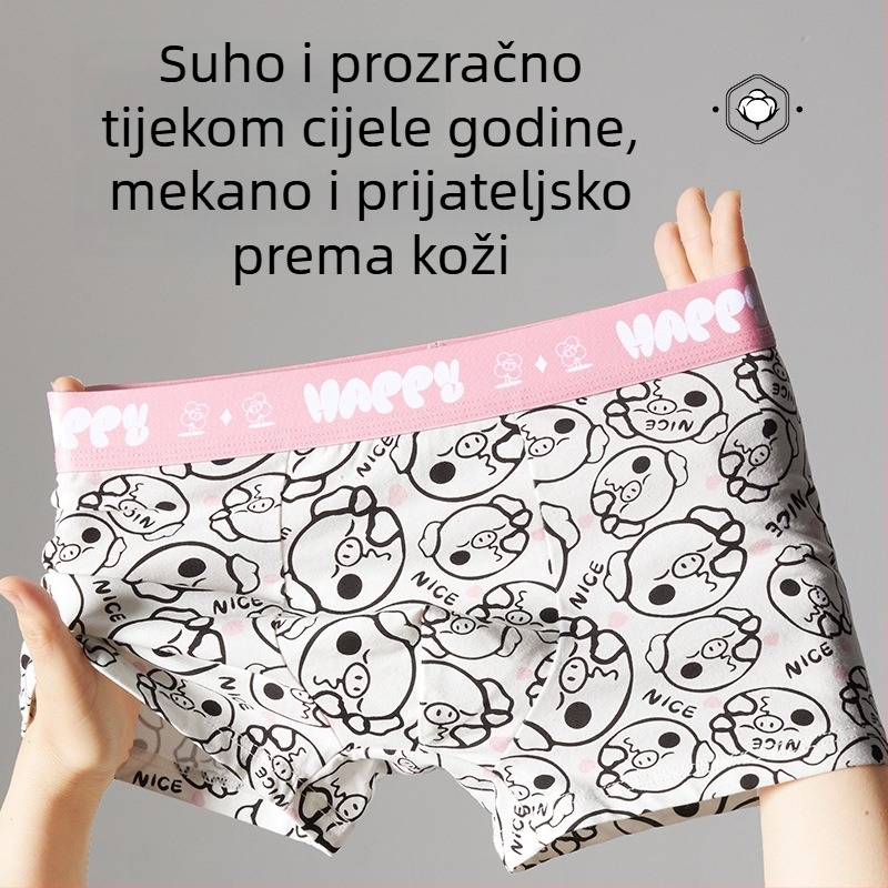 Muške bokserice s animiranim printom; pamuk 95–100%; srednji pojas; prozračne i antibakterijske.