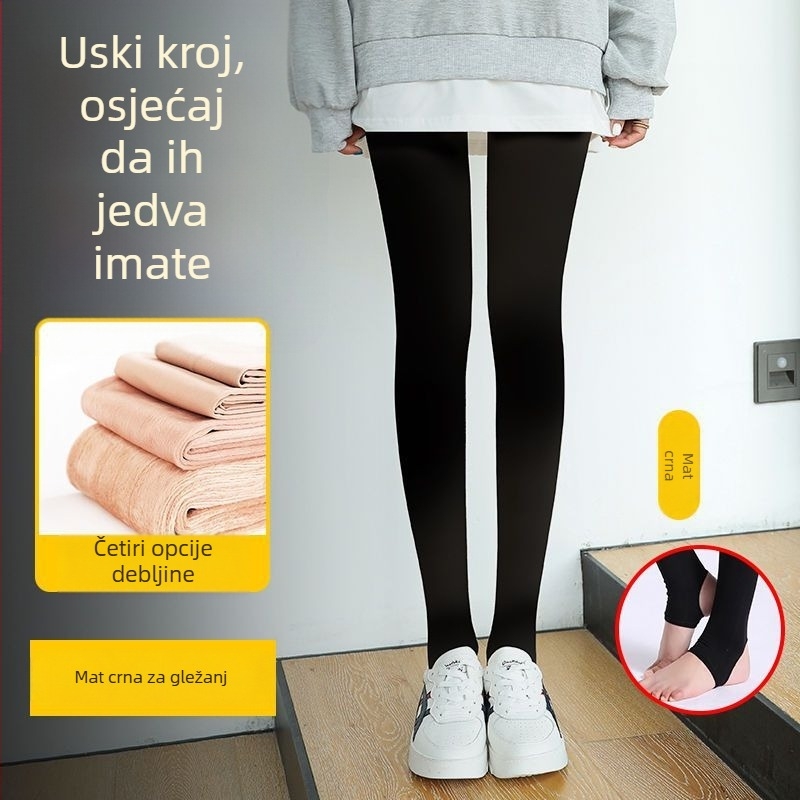Ženske tajice s efektom golih nogu, fleece-ovja podstava, nude boja, jesen-zima, pogodna za vanjsku odjeću, s dizajnom podizanja stražnjice