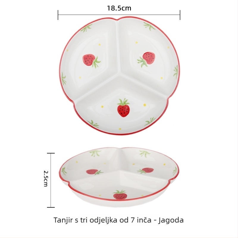 Porcelanski tanjur ručno oslikan za kućnu upotrebu, podijeljeni tanjur s tri odjeljka, okruglog oblika, kompatibilan s mikrovalnoj pećnicom