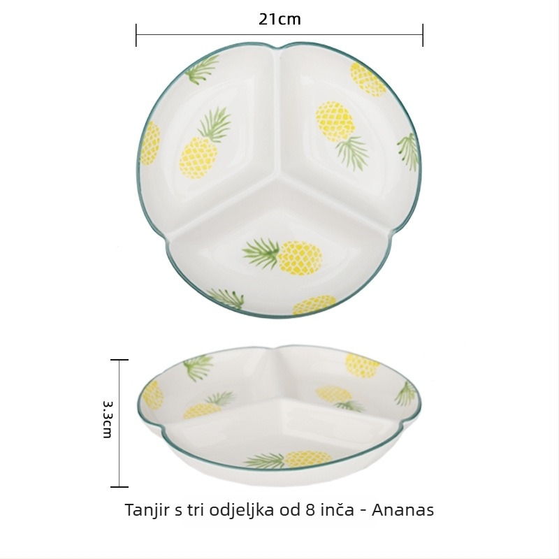 Porcelanski tanjur ručno oslikan za kućnu upotrebu, podijeljeni tanjur s tri odjeljka, okruglog oblika, kompatibilan s mikrovalnoj pećnicom