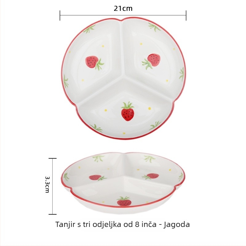 Porcelanski tanjur ručno oslikan za kućnu upotrebu, podijeljeni tanjur s tri odjeljka, okruglog oblika, kompatibilan s mikrovalnoj pećnicom