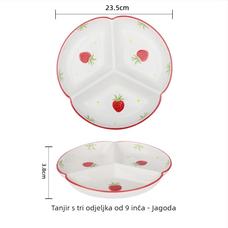 Porcelanski tanjur ručno oslikan za kućnu upotrebu, podijeljeni tanjur s tri odjeljka, okruglog oblika, kompatibilan s mikrovalnoj pećnicom