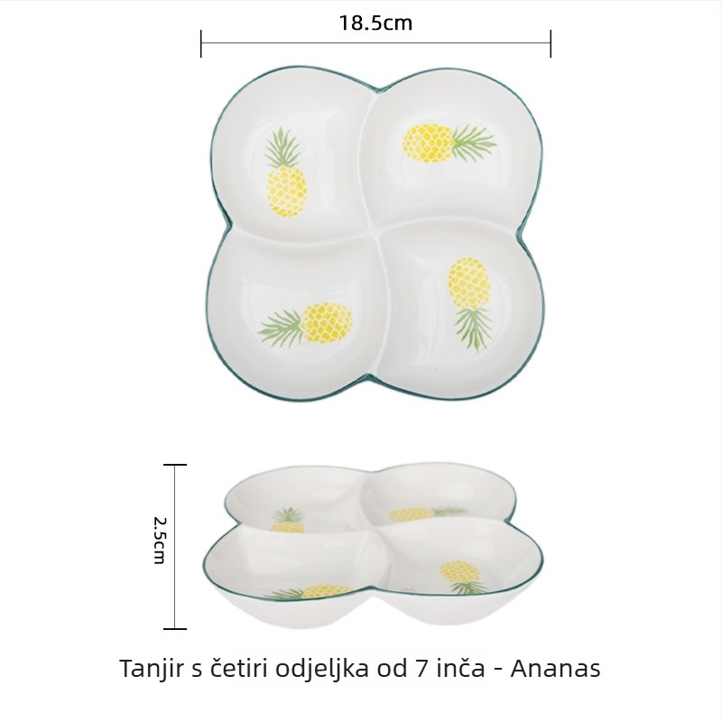 Porcelanski tanjur ručno oslikan za kućnu upotrebu, podijeljeni tanjur s tri odjeljka, okruglog oblika, kompatibilan s mikrovalnoj pećnicom
