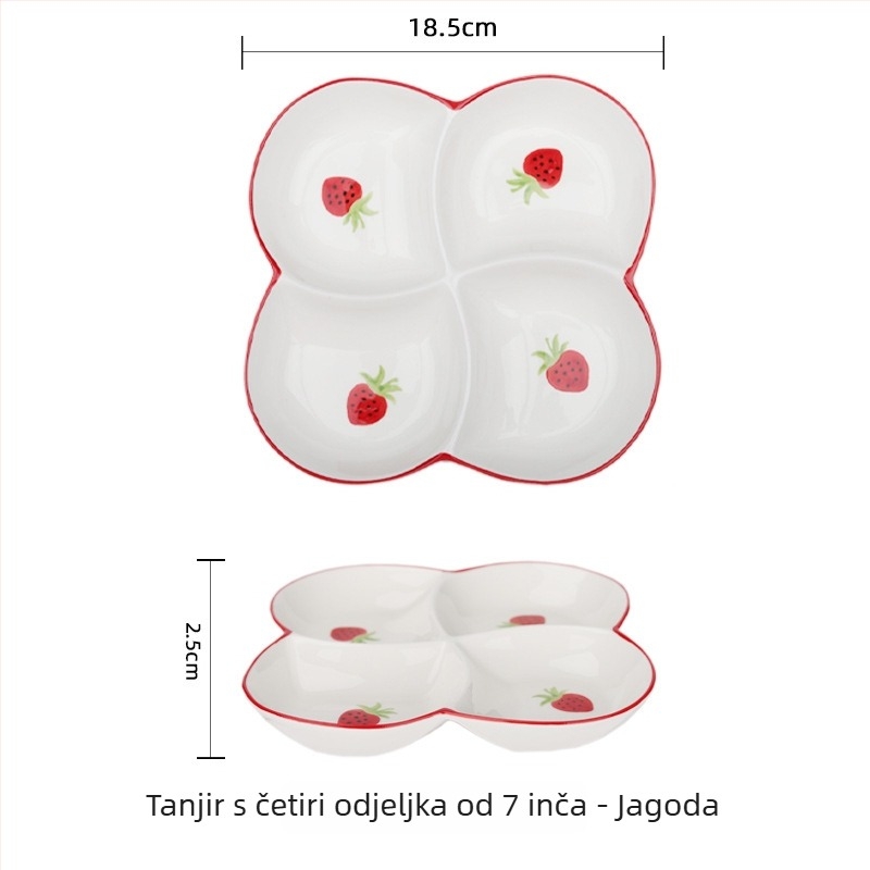 Porcelanski tanjur ručno oslikan za kućnu upotrebu, podijeljeni tanjur s tri odjeljka, okruglog oblika, kompatibilan s mikrovalnoj pećnicom