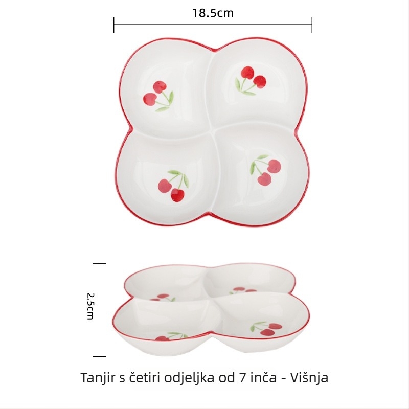 Porcelanski tanjur ručno oslikan za kućnu upotrebu, podijeljeni tanjur s tri odjeljka, okruglog oblika, kompatibilan s mikrovalnoj pećnicom