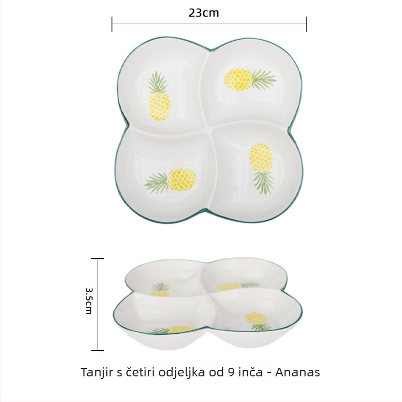 Porcelanski tanjur ručno oslikan za kućnu upotrebu, podijeljeni tanjur s tri odjeljka, okruglog oblika, kompatibilan s mikrovalnoj pećnicom
