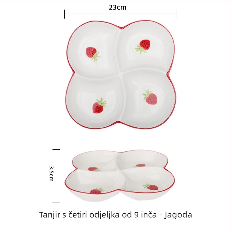Porcelanski tanjur ručno oslikan za kućnu upotrebu, podijeljeni tanjur s tri odjeljka, okruglog oblika, kompatibilan s mikrovalnoj pećnicom