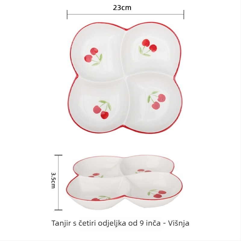 Porcelanski tanjur ručno oslikan za kućnu upotrebu, podijeljeni tanjur s tri odjeljka, okruglog oblika, kompatibilan s mikrovalnoj pećnicom