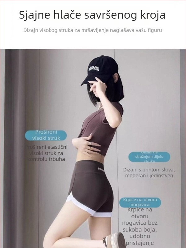 Šortsevi visokog struka u stilu ajkule, duljina 3/4, kontrola trbuha, ljeto, za jogu i fitness, uski kroj, tanak materijal