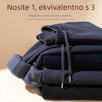 Muške sportske hlače od poliestera s debelim flisom, srednji pojas, ravni kroj, zimska sezona