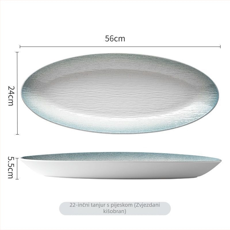 Keramički tanjur za ribu, visokog ranga, namijenjen za parenu ribu, nije ručno izrađen, nije prilagodljiv.