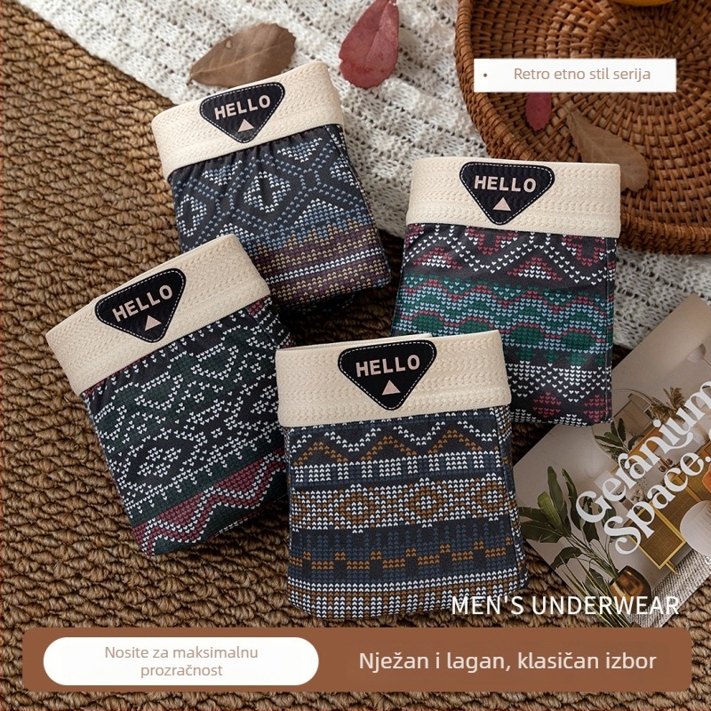 Tigerburg Muške bokserice u etničkom stilu, prozračne, središnji pojas, prugasti uzorak, Milk Silk tkanina