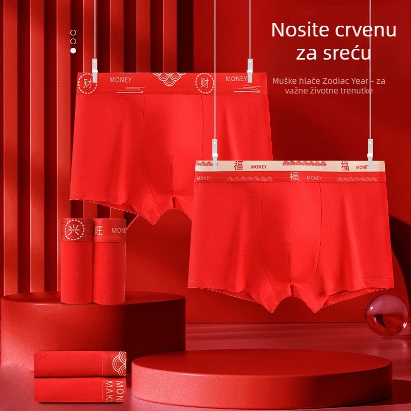 Muške crvene pamuk boxerice s antibakterijskom zaštitom, 7A, srednji pojas, prozračne svakodnevne gaće.