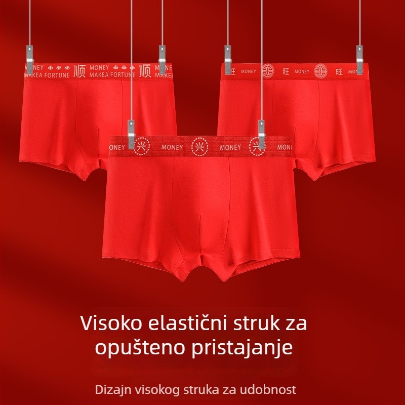 Muške crvene pamuk boxerice s antibakterijskom zaštitom, 7A, srednji pojas, prozračne svakodnevne gaće.