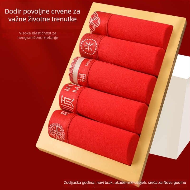 Muške crvene pamuk boxerice s antibakterijskom zaštitom, 7A, srednji pojas, prozračne svakodnevne gaće.