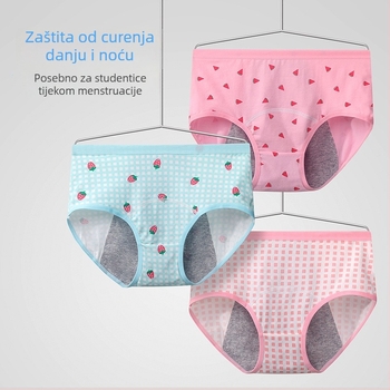 Djevojčice menstrualne gaćice, 95% pamuk, 95% pamuk podstava, srednji pojas, prozračnost, antibakterijske i nepropusne.