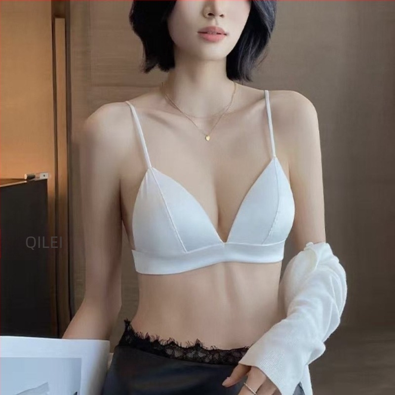 Bra s trokutastim košaricama, tankim oblikovanim košaricama, fiksni naramenice, bez žice, najlon materijal, francuski luksuzni stil