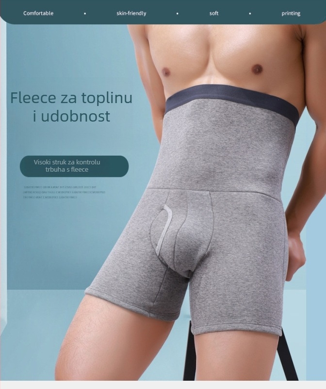Muške boxerice s visokim strukom i podrškom za trbuh, unutarnja fleec podstava, produženi kroj, Plus veličina