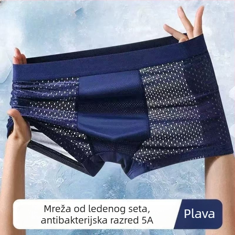 Muške boxerice ice silk antibakterijske, prozračne i brzosušive, pletene tkanine, 90–95% poliester, srednji pas