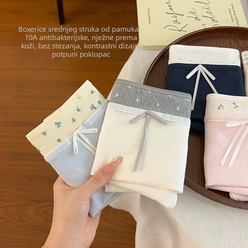 Matcha Girl ženske bokserice od pamuka, prozračne udobne, antibakterijska podstava u preponama, srednji pojas, uzorak mašna