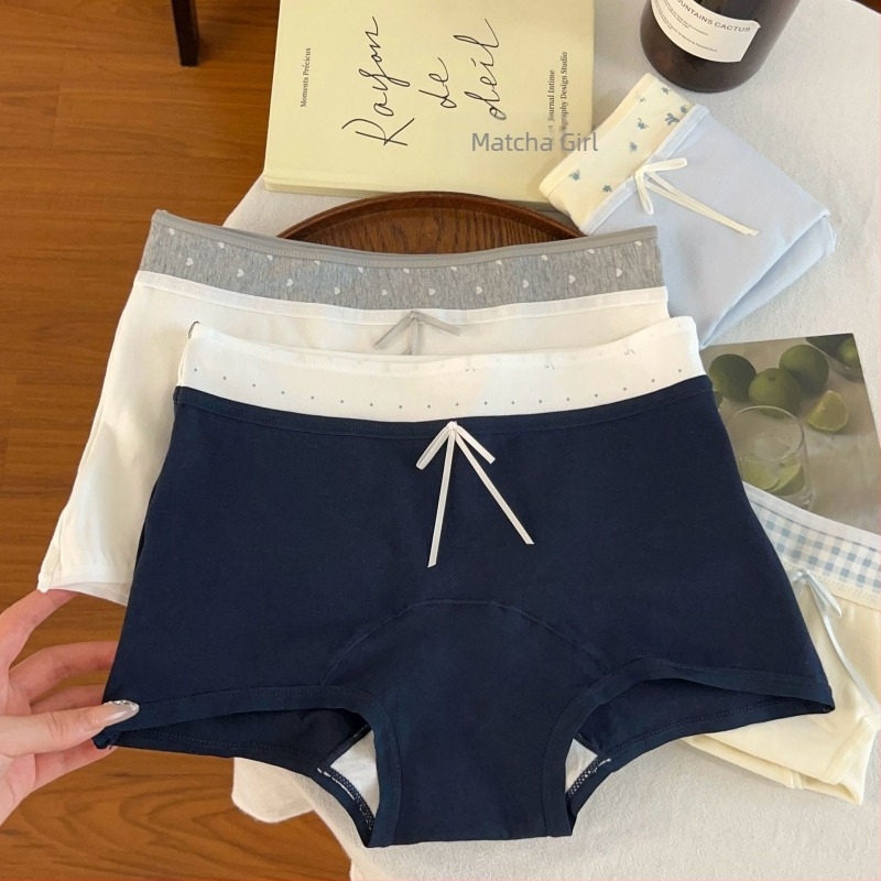 Matcha Girl ženske bokserice od pamuka, prozračne udobne, antibakterijska podstava u preponama, srednji pojas, uzorak mašna
