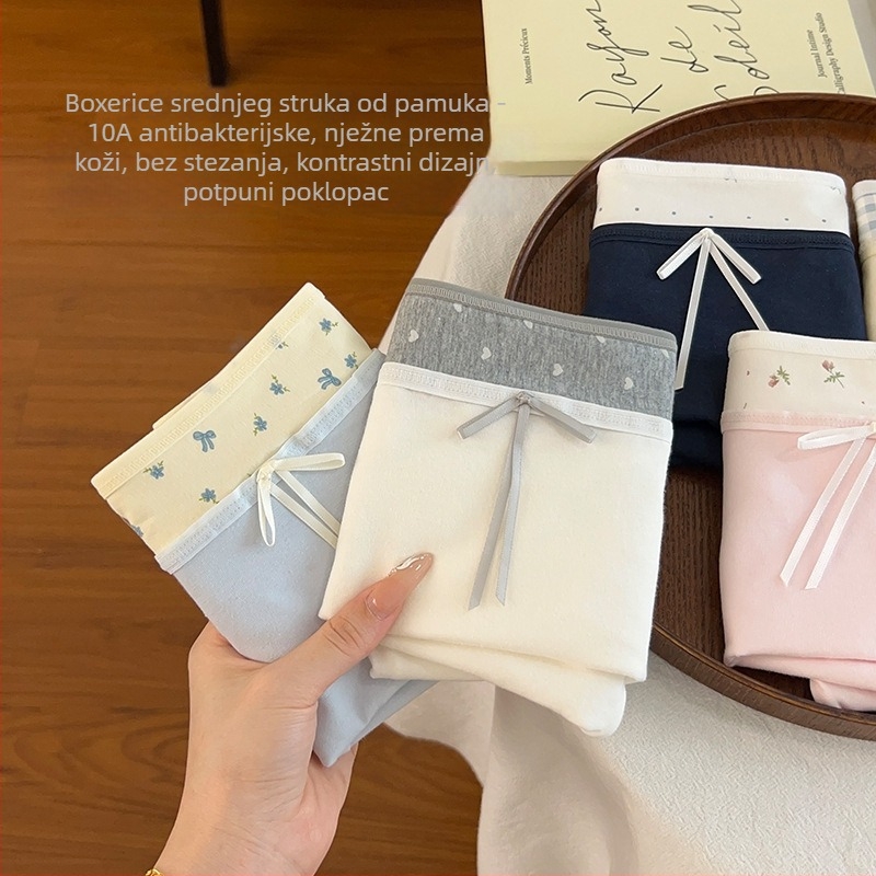 Matcha Girl ženske bokserice od pamuka, prozračne udobne, antibakterijska podstava u preponama, srednji pojas, uzorak mašna