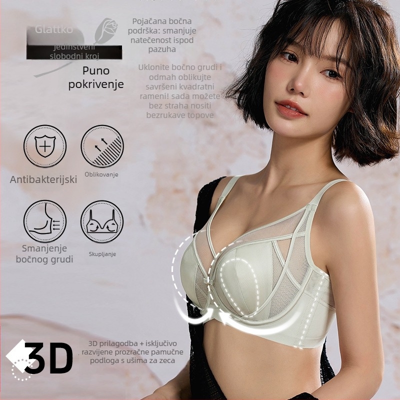 Sutien bez oblikovanih košarica, dizajn s ušima zečice, mrežasti najlon, modalna podstava, mekana potpora, prozračan, stražnje kopče s četiri reda kukica