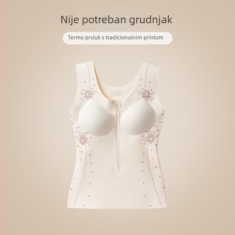 Elegantan termički top u kineskom stilu s floralnim uzorkom, polu-fiksna prozračna jastučić za prsa, lagan i oblikuje siluetu, okrugli izrez