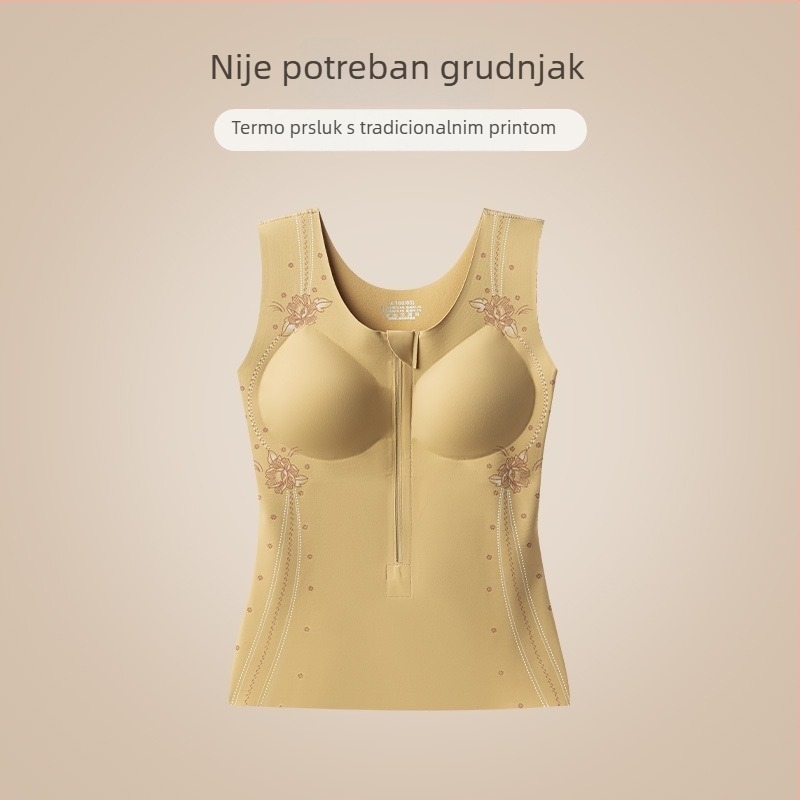 Elegantan termički top u kineskom stilu s floralnim uzorkom, polu-fiksna prozračna jastučić za prsa, lagan i oblikuje siluetu, okrugli izrez