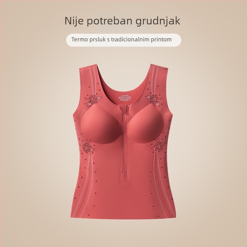 Elegantan termički top u kineskom stilu s floralnim uzorkom, polu-fiksna prozračna jastučić za prsa, lagan i oblikuje siluetu, okrugli izrez