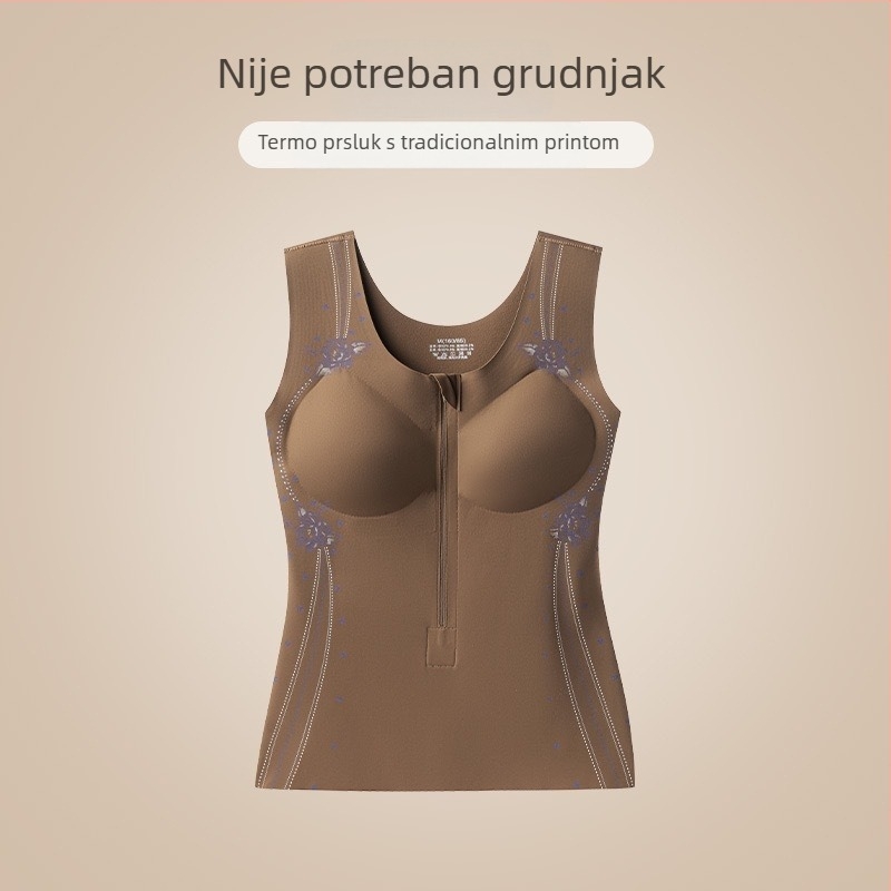 Elegantan termički top u kineskom stilu s floralnim uzorkom, polu-fiksna prozračna jastučić za prsa, lagan i oblikuje siluetu, okrugli izrez