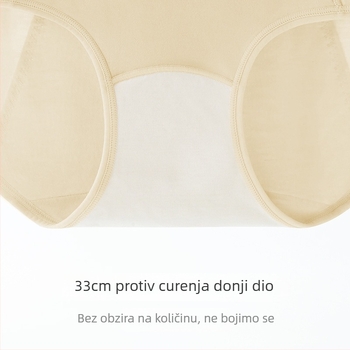 Me menstrualne hlače sa srednjim strukom i džepom, ultra-dulji panel pre prepub, protiv curenja sa strane, visoka elastičnost, prozračne i udobne; glavni materijal regenerirana celulozna vlakna 65,2%; podstava područje pamuk 31,6%