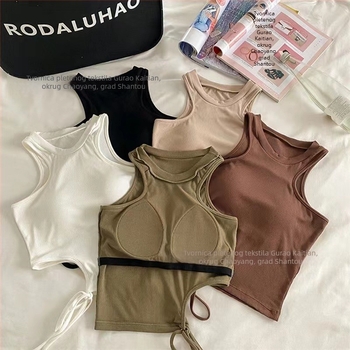 Kratki cami top s trakama u obliku slova H, prorezani dizajn i ugrađenim jastučićem za poprsje, ženski streetwear